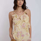 Dalydress women's yellow floral ruffle top with thin straps, styled for summer fashion