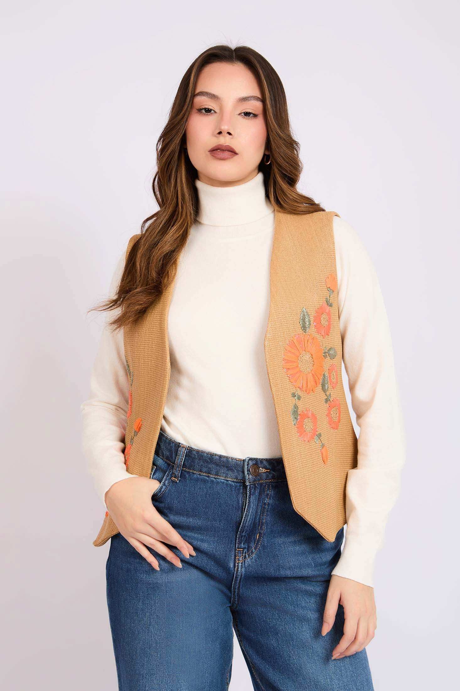Women Regular Fit Vest Brown
