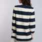 Dalydress women's striped blazer with navy and white horizontal stripes, lace details, back view