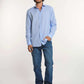 Man wearing light blue dress shirt, blue jeans, and white sneakers, Dalydress men's fashion