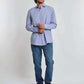 Dalydress men’s blue striped shirt with jeans and white sneakers, casual wear fashion
