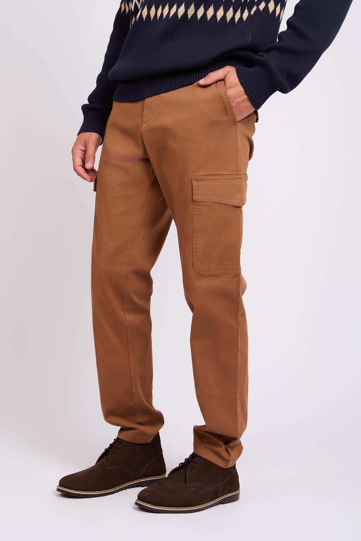 Men Regular Fit Pants Brown