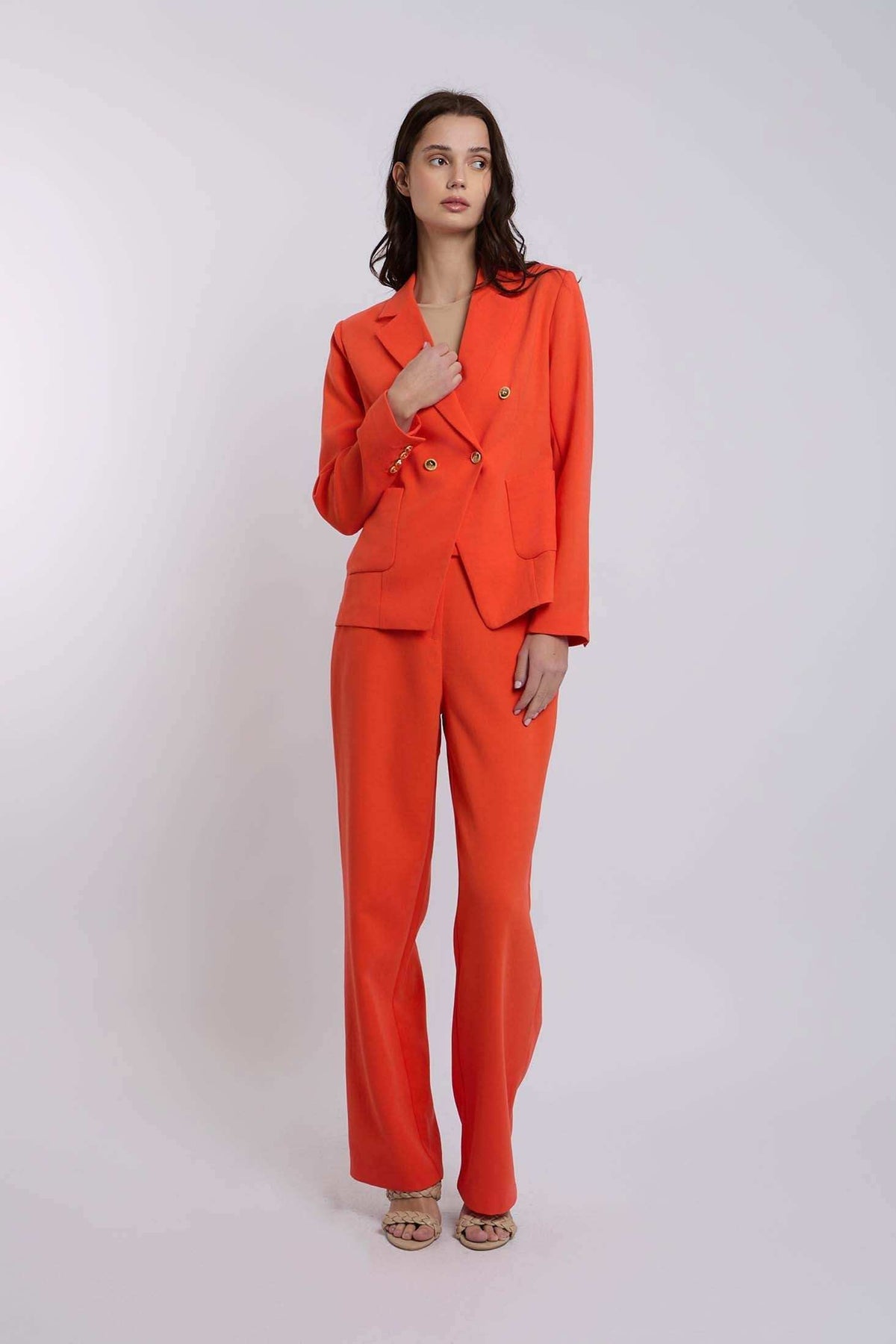 Women Regular Fit Blazer - Mandarin Red