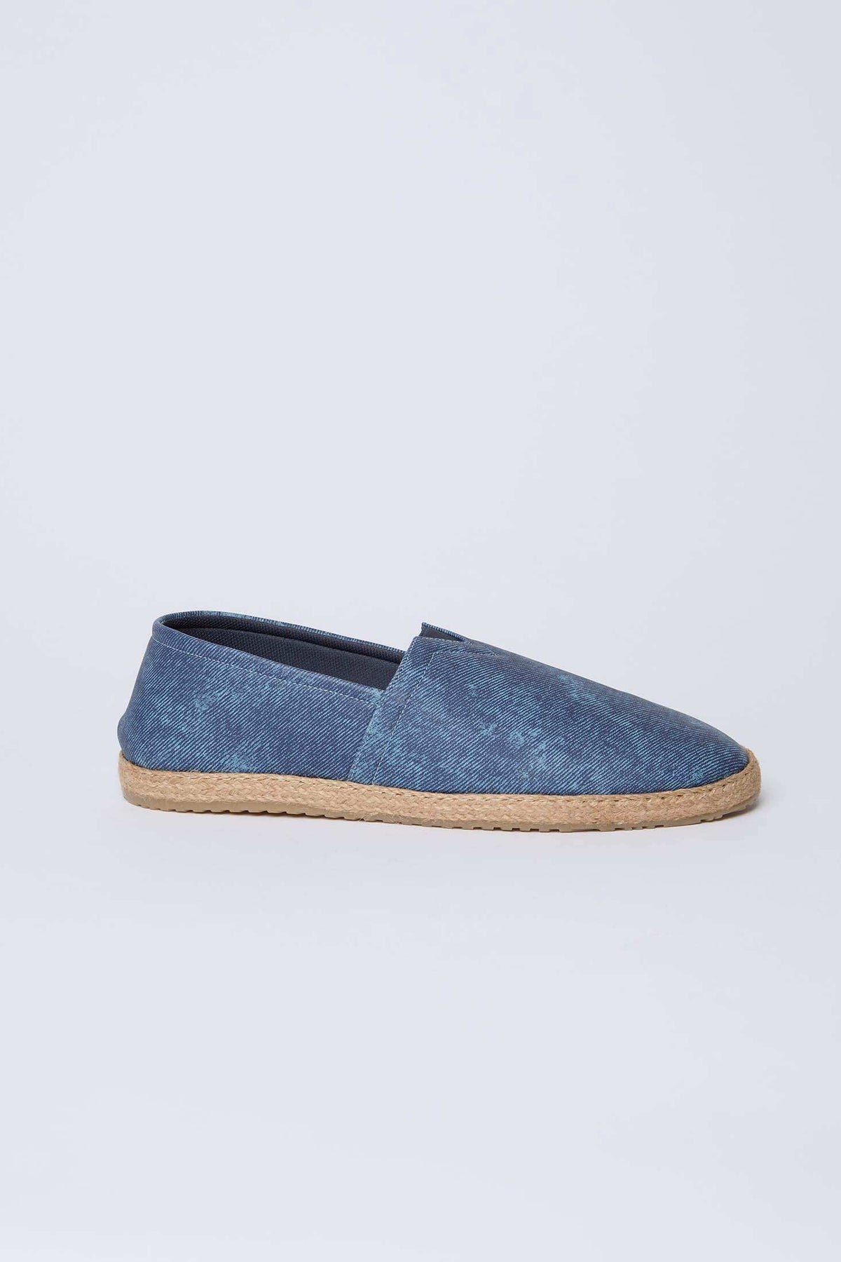 Dalydress men's blue denim casual espadrille shoe with woven sole on white background