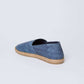 Dalydress blue denim espadrille shoe with woven sole on white background