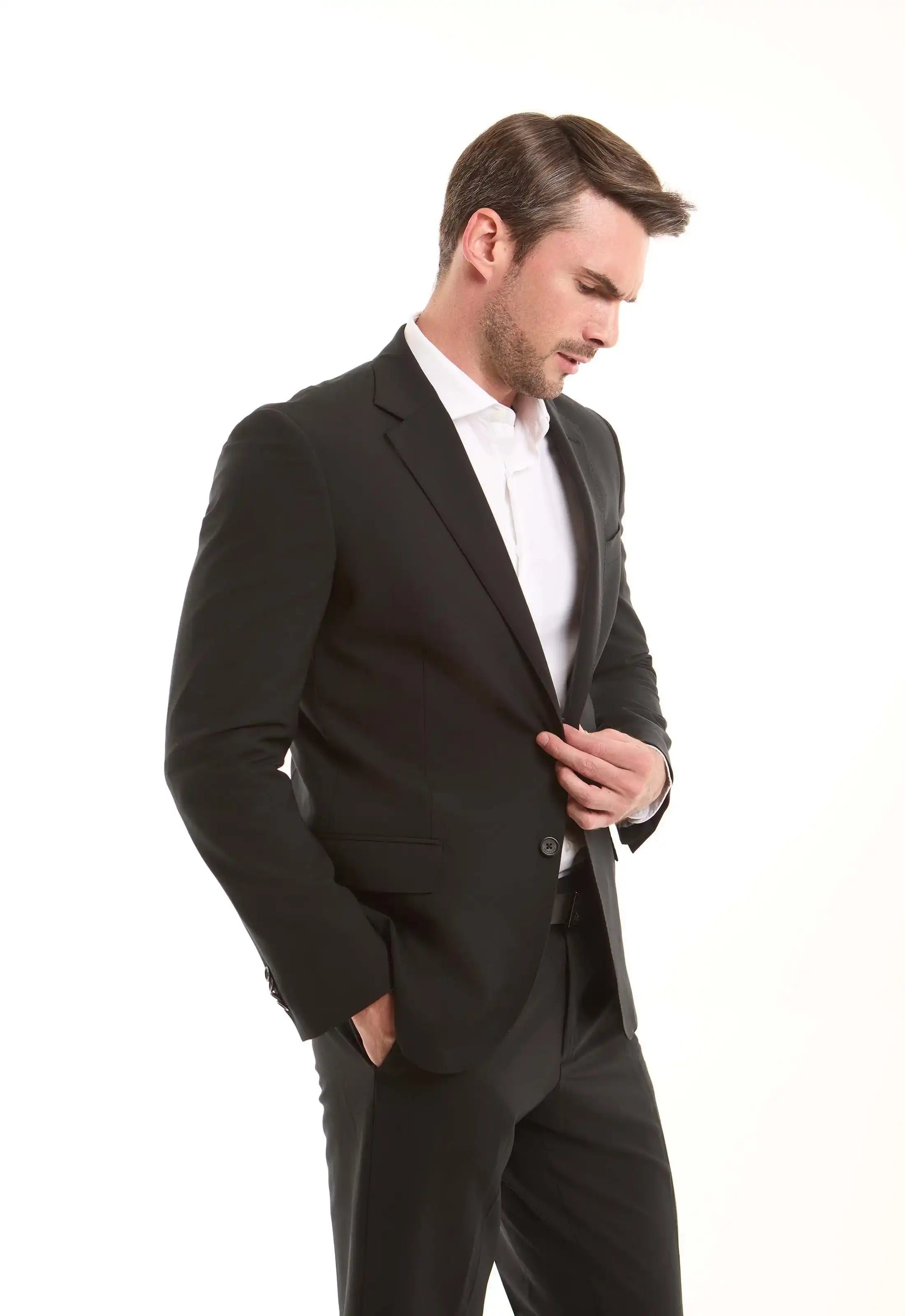 Black Tailored Wool-Blend Suit Jacket