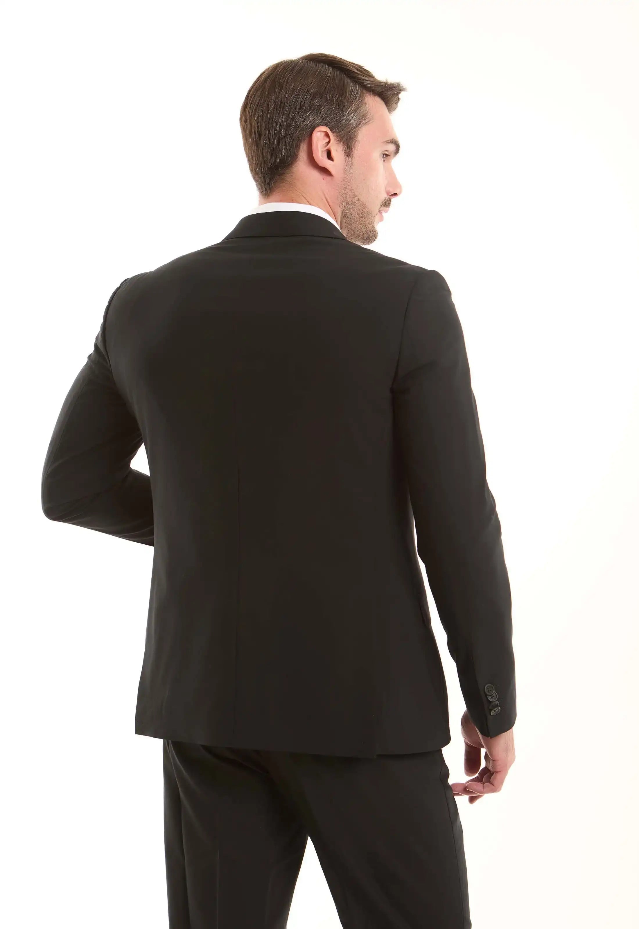 Black Tailored Wool-Blend Suit Jacket