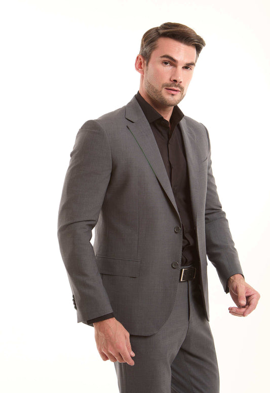 Grey Wool-Blend Tailored Suit Jacket