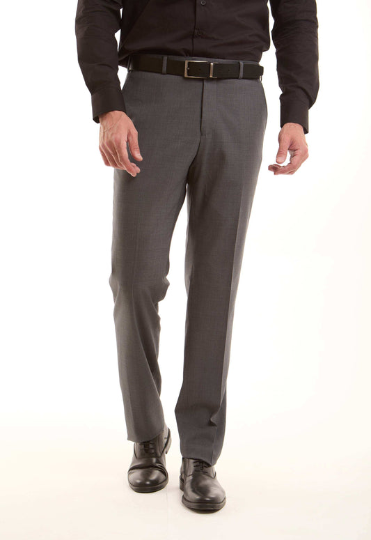 Refined Grey Wool-Blend Straight Pants