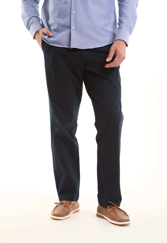 Navy Cotton Straight-Leg Pants