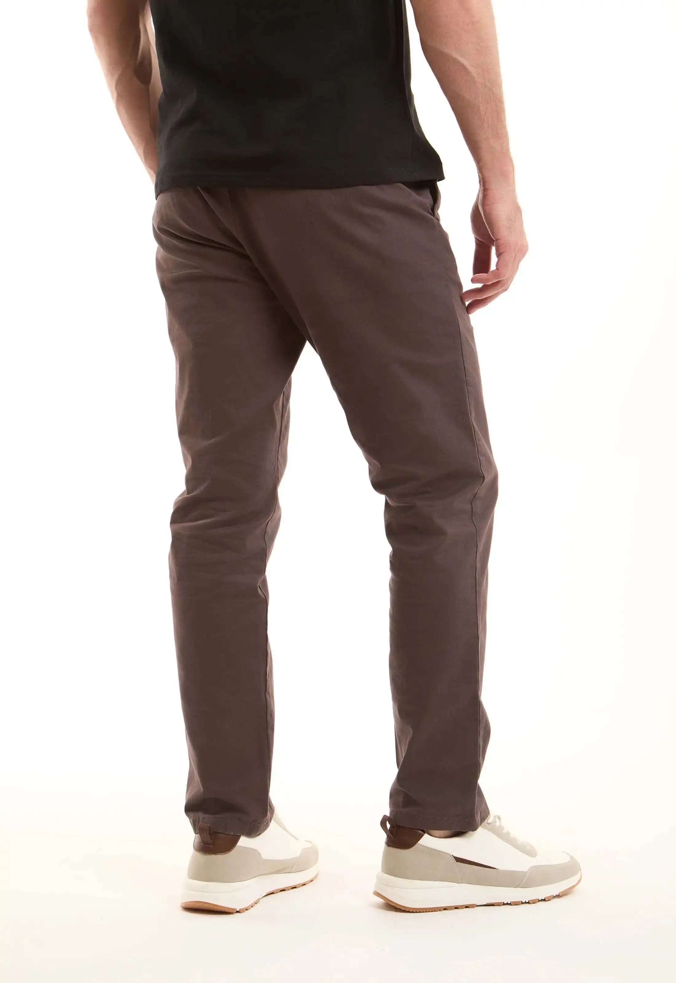 Brown Cotton Straight-Fit Casual Pants