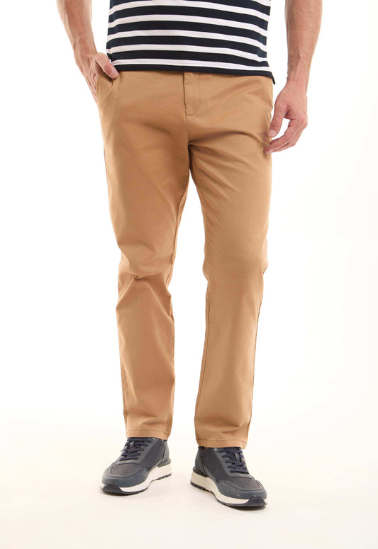 Beige Cotton Straight-Leg Pants