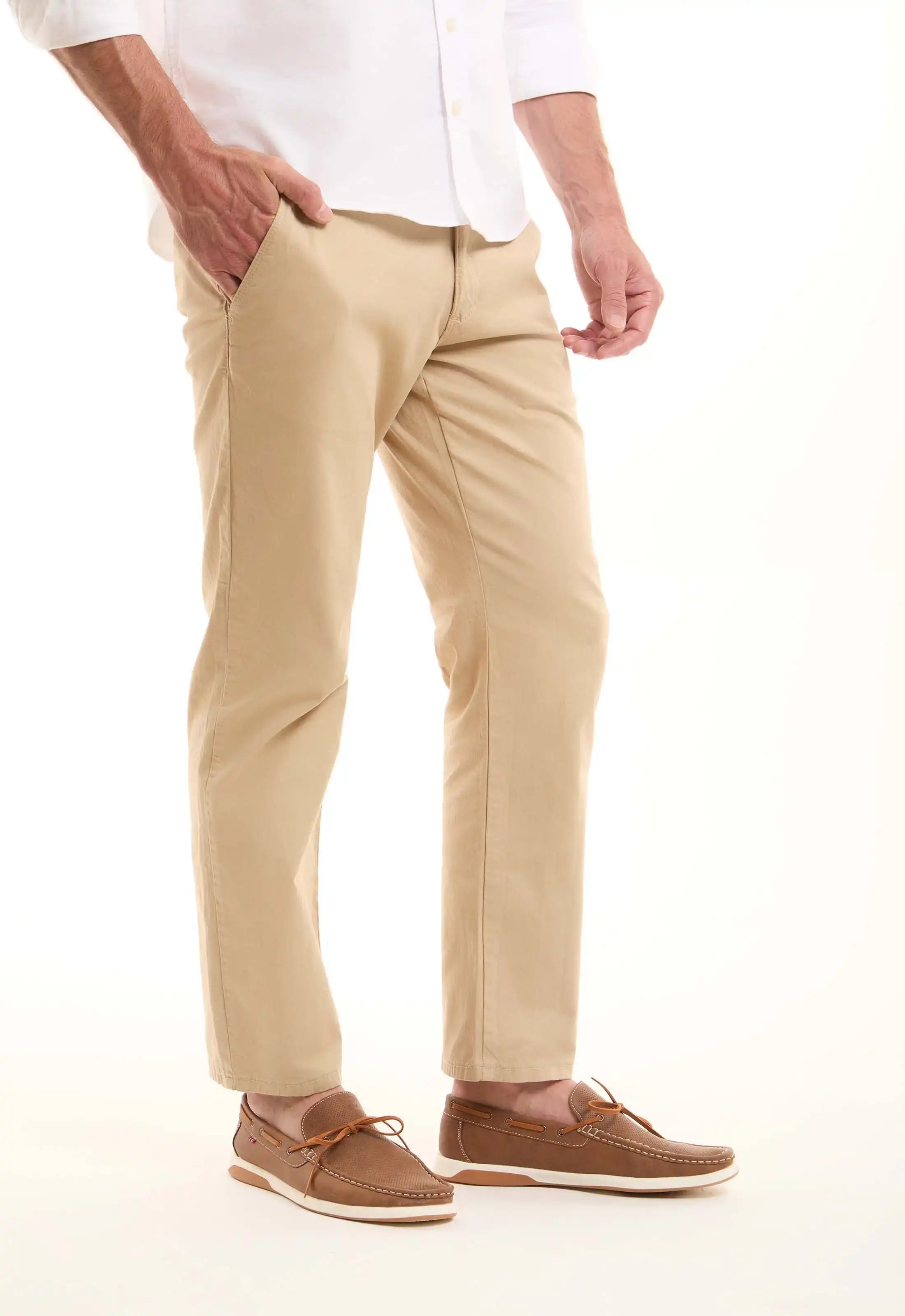 Sand Beige Straight-Leg Pants
