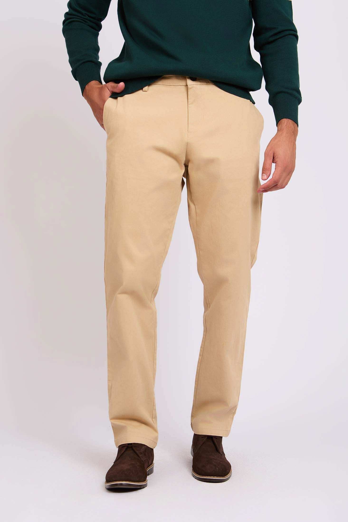Beige Tapered Cotton Pants