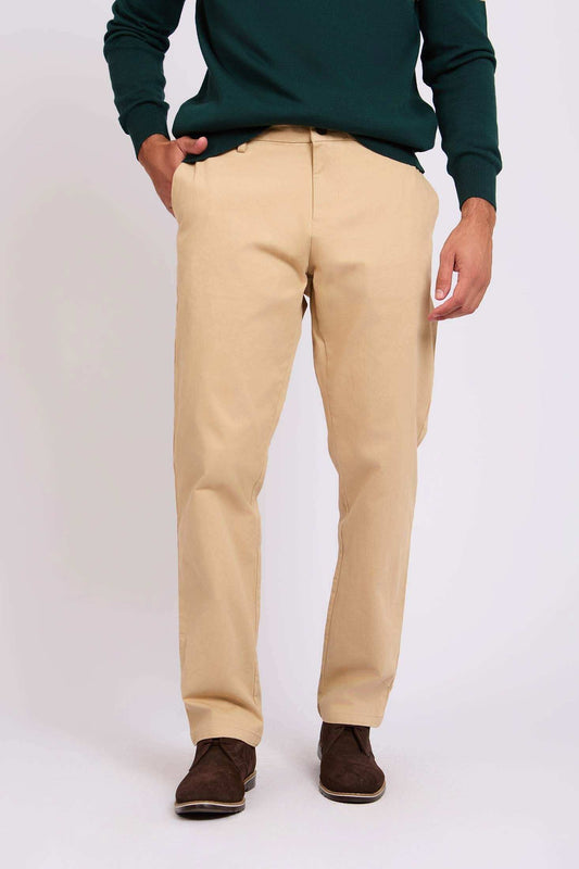 Beige Tapered Cotton Pants