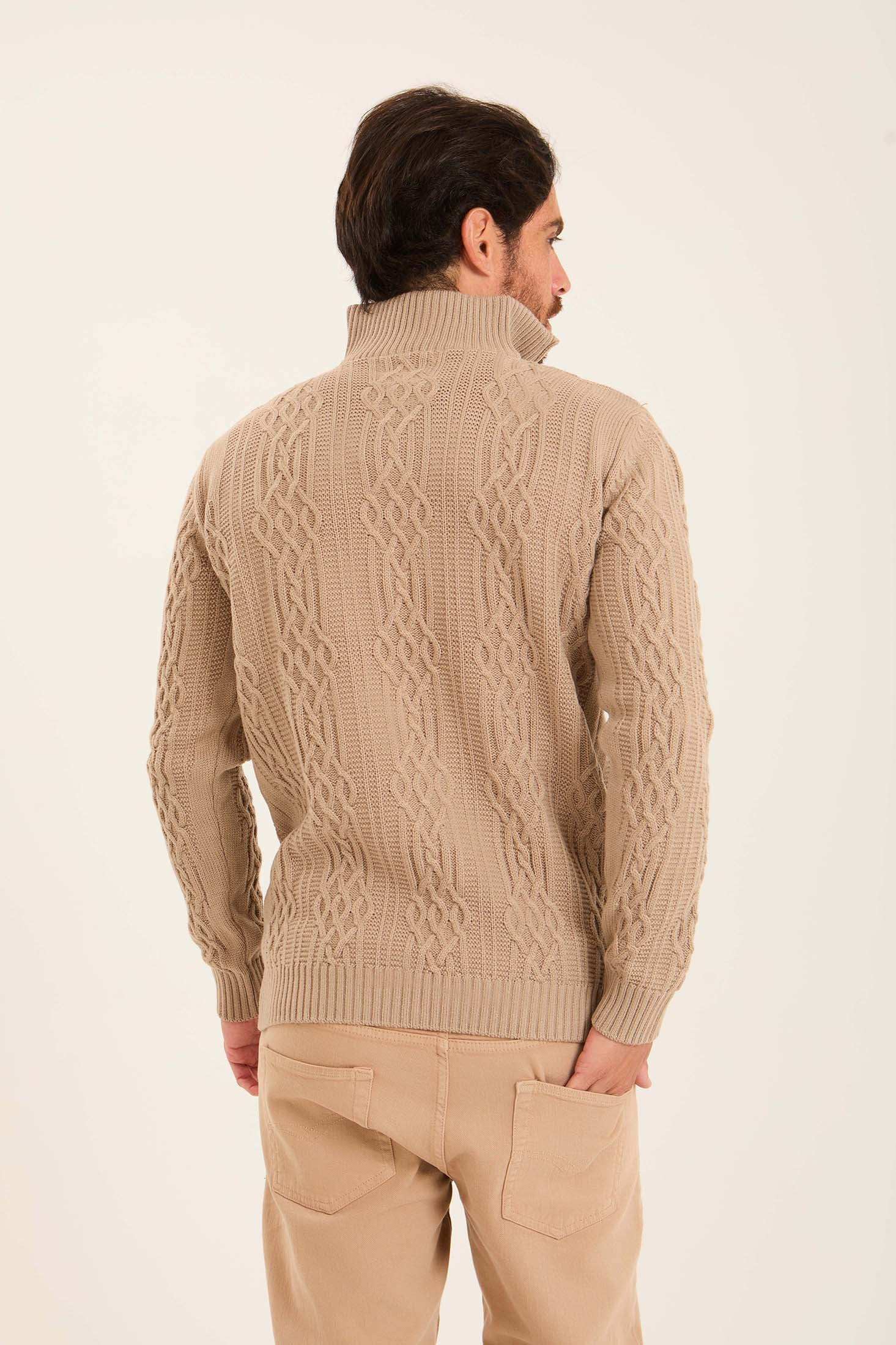 Men Quarter Zip Turtle Neck Pullover Beige