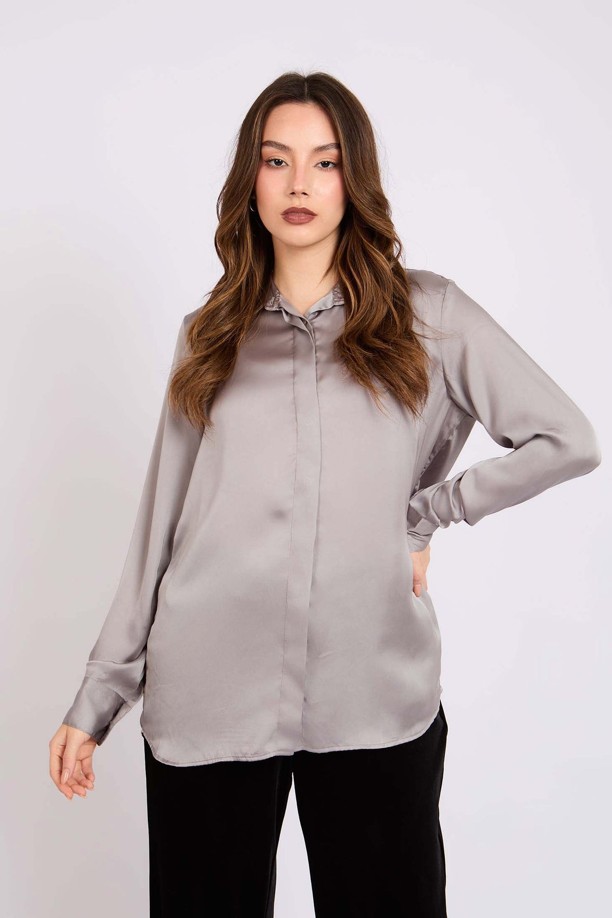 Satin Button-Down Shirt