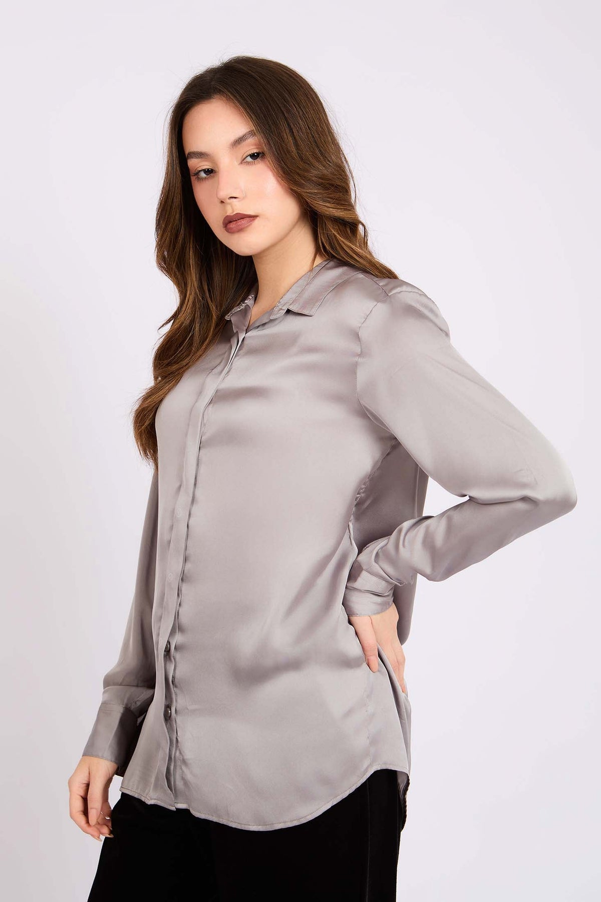 Satin Button-Down Shirt