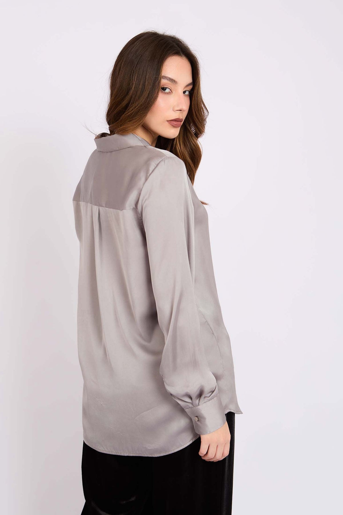 Satin Button-Down Shirt