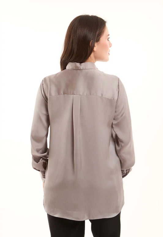 Taupe Satin Button-Down Shirt