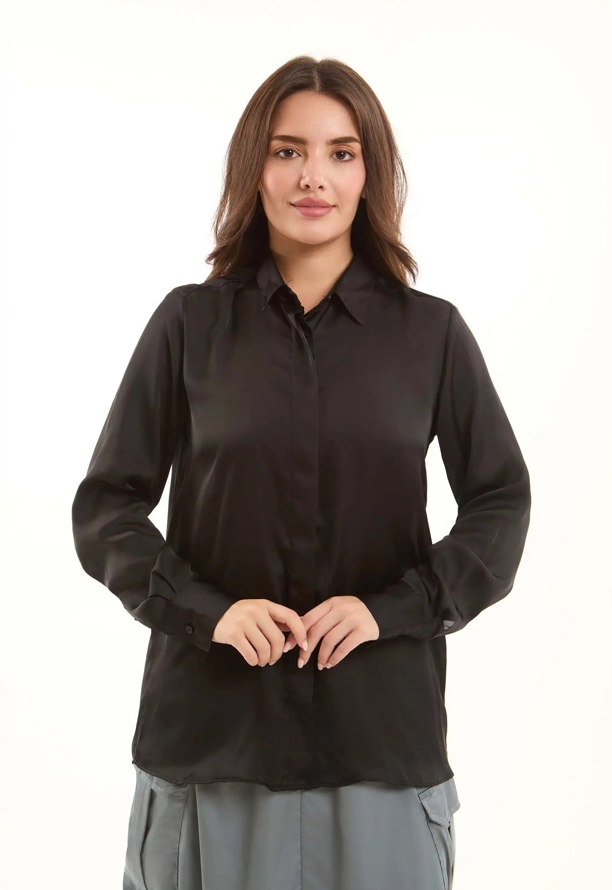 Satin Button-Down Shirt