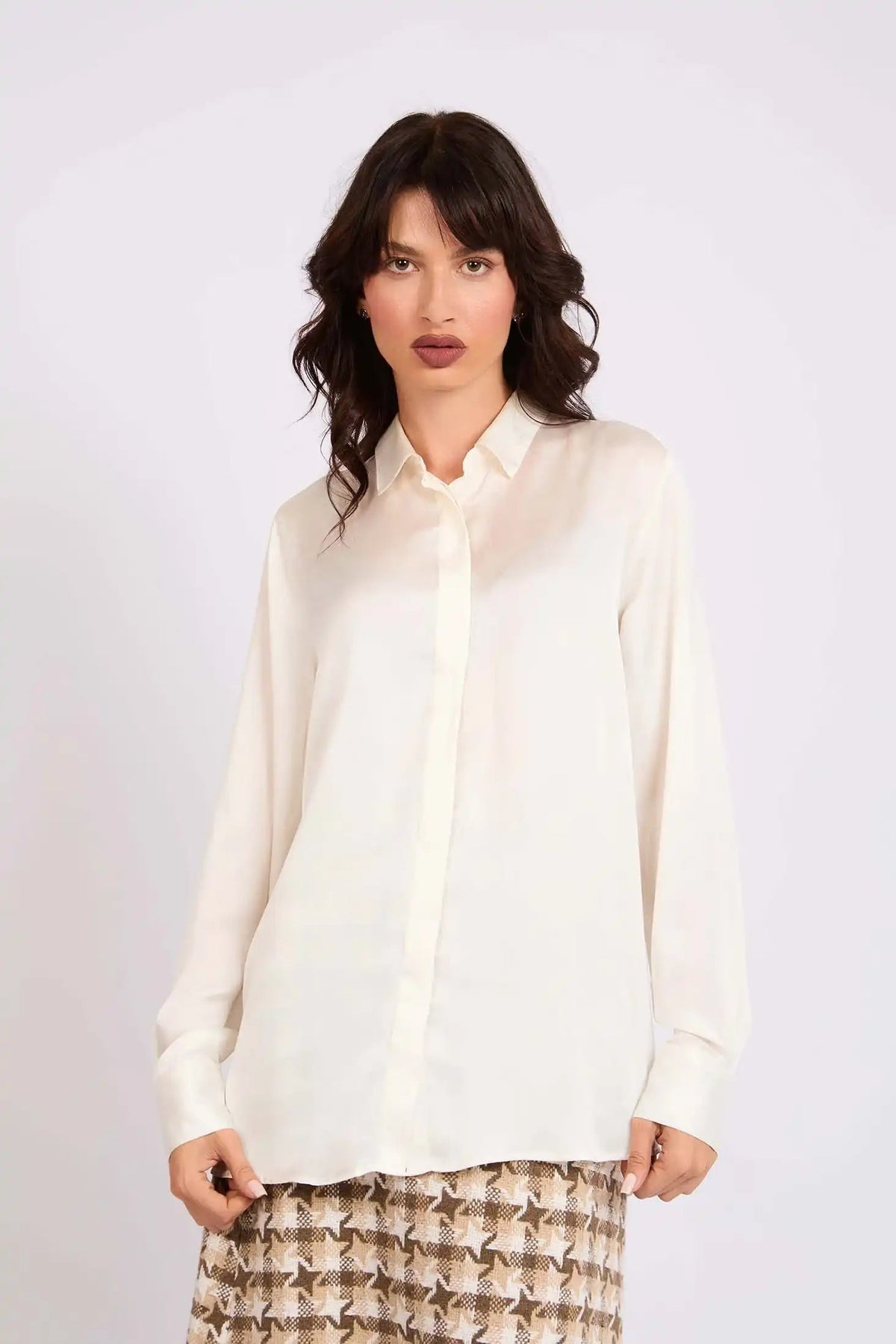 Satin Button-Down Shirt