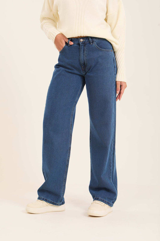 Blue Wide-Leg Denim Jeans