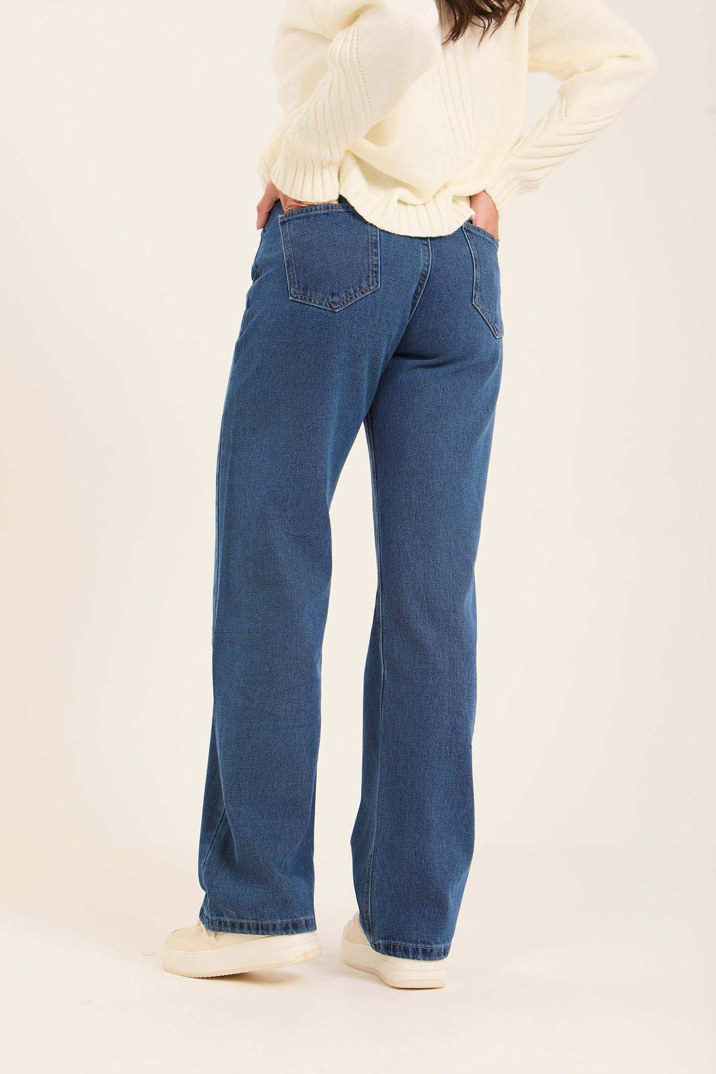 Blue Wide-Leg Denim Jeans