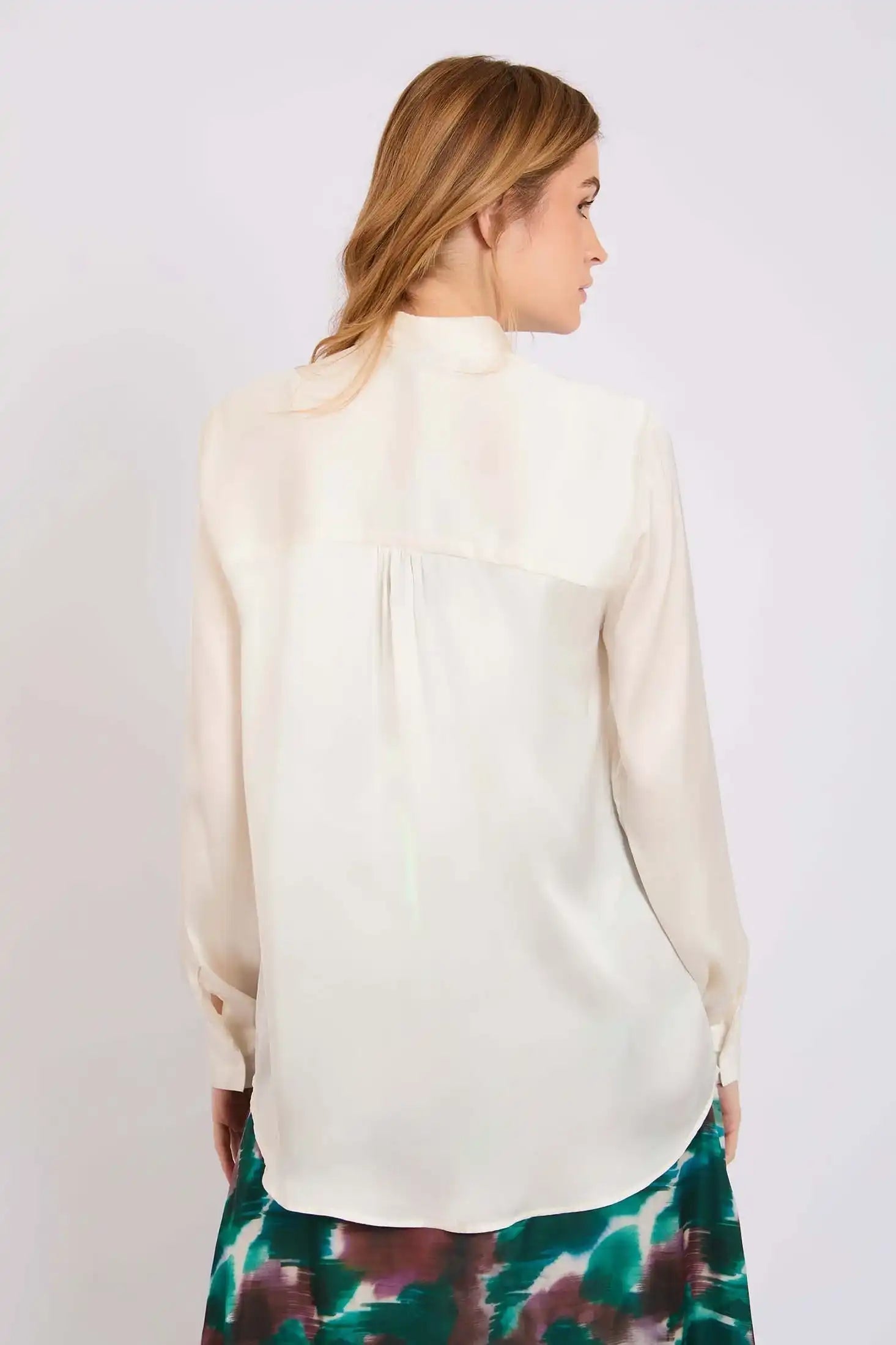Cream Satin Tie-Neck Blouse