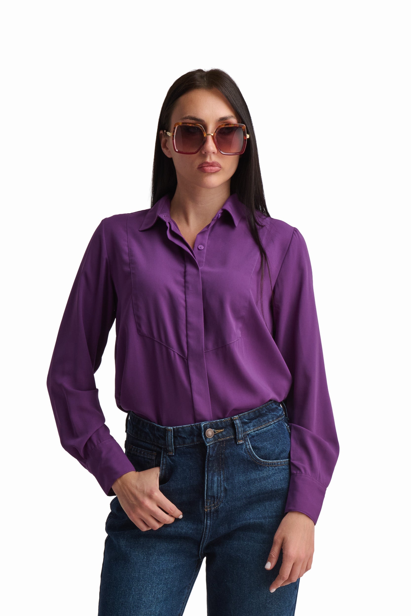 Purple Polyester Satin Shirt