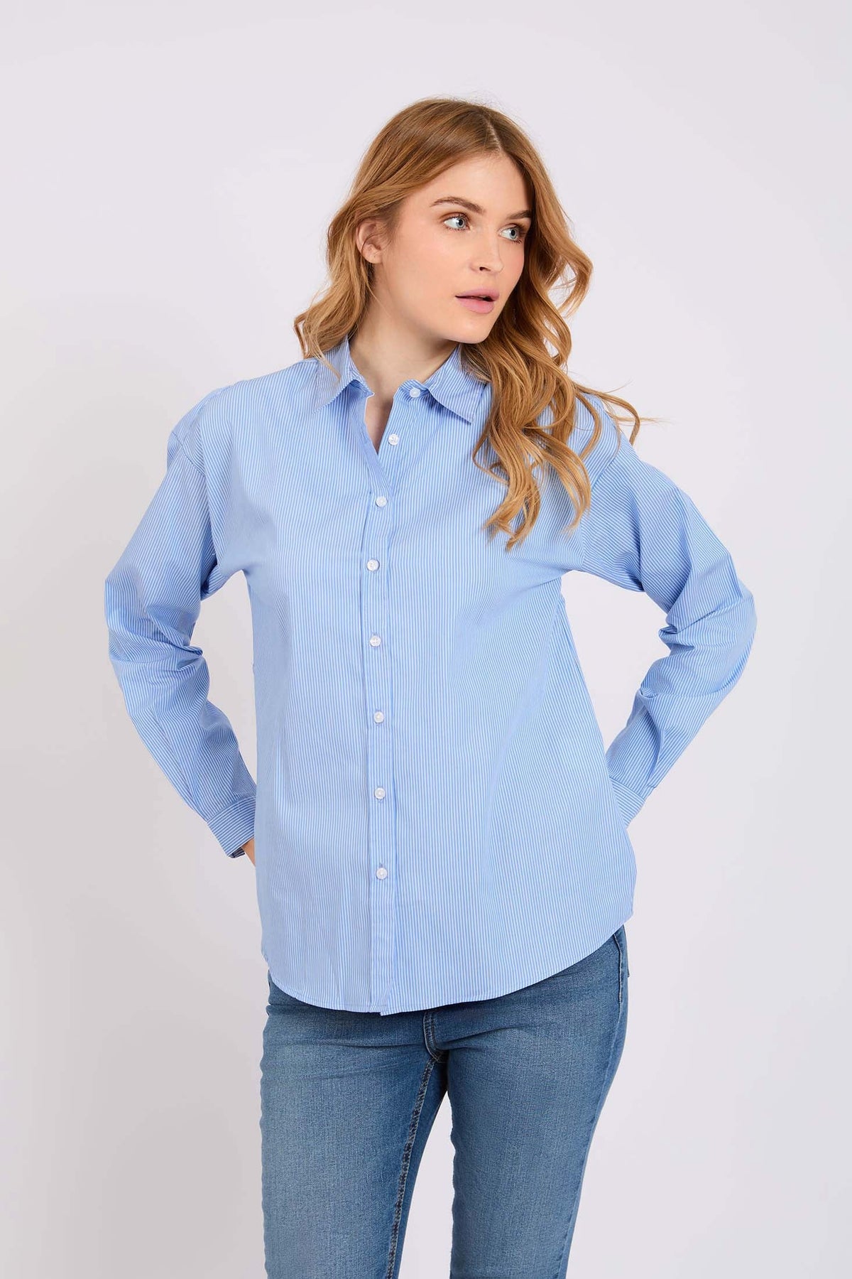 Striped Cotton Shirt with Pocket Detail