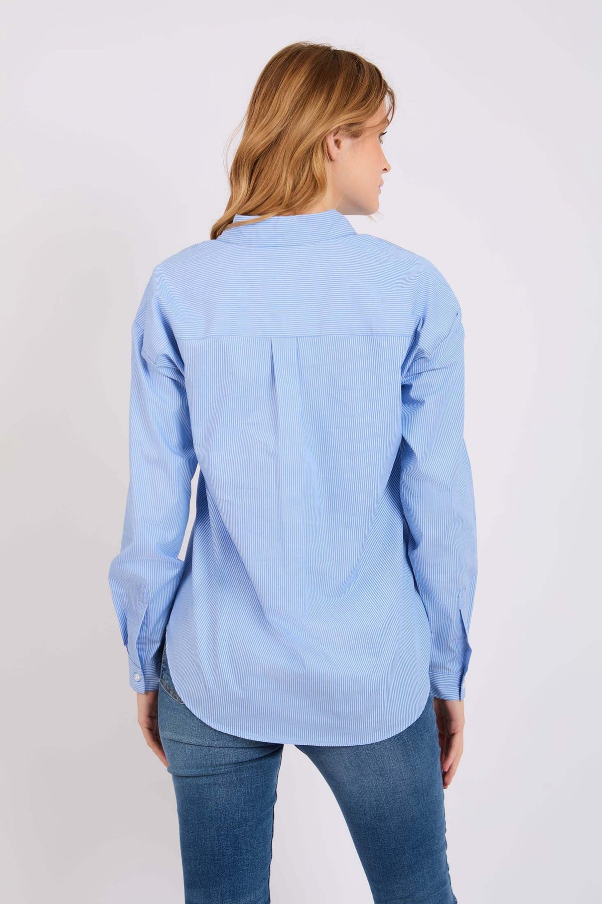 Striped Cotton Shirt with Pocket Detail