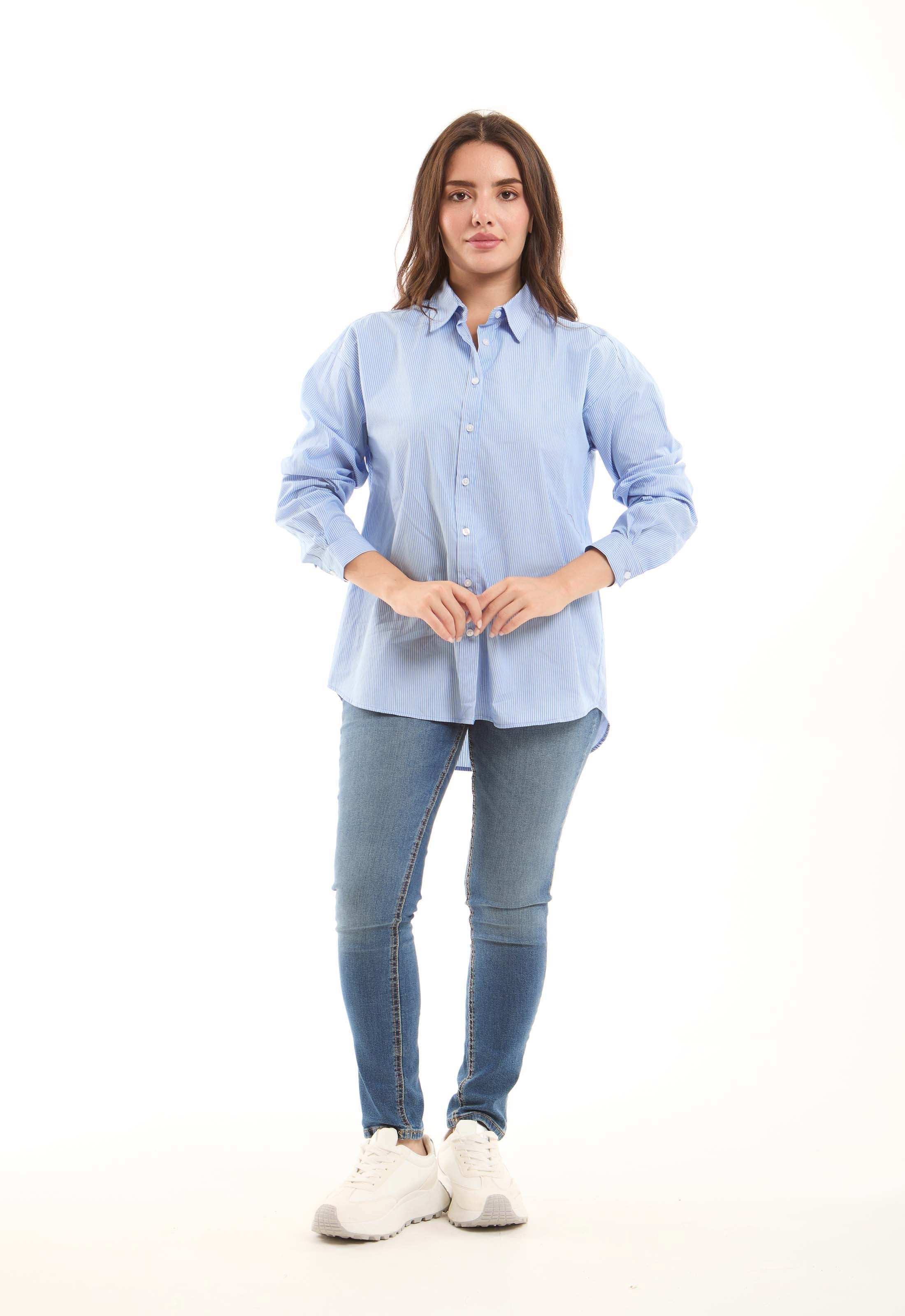 Striped Cotton Shirt with Pocket Detail
