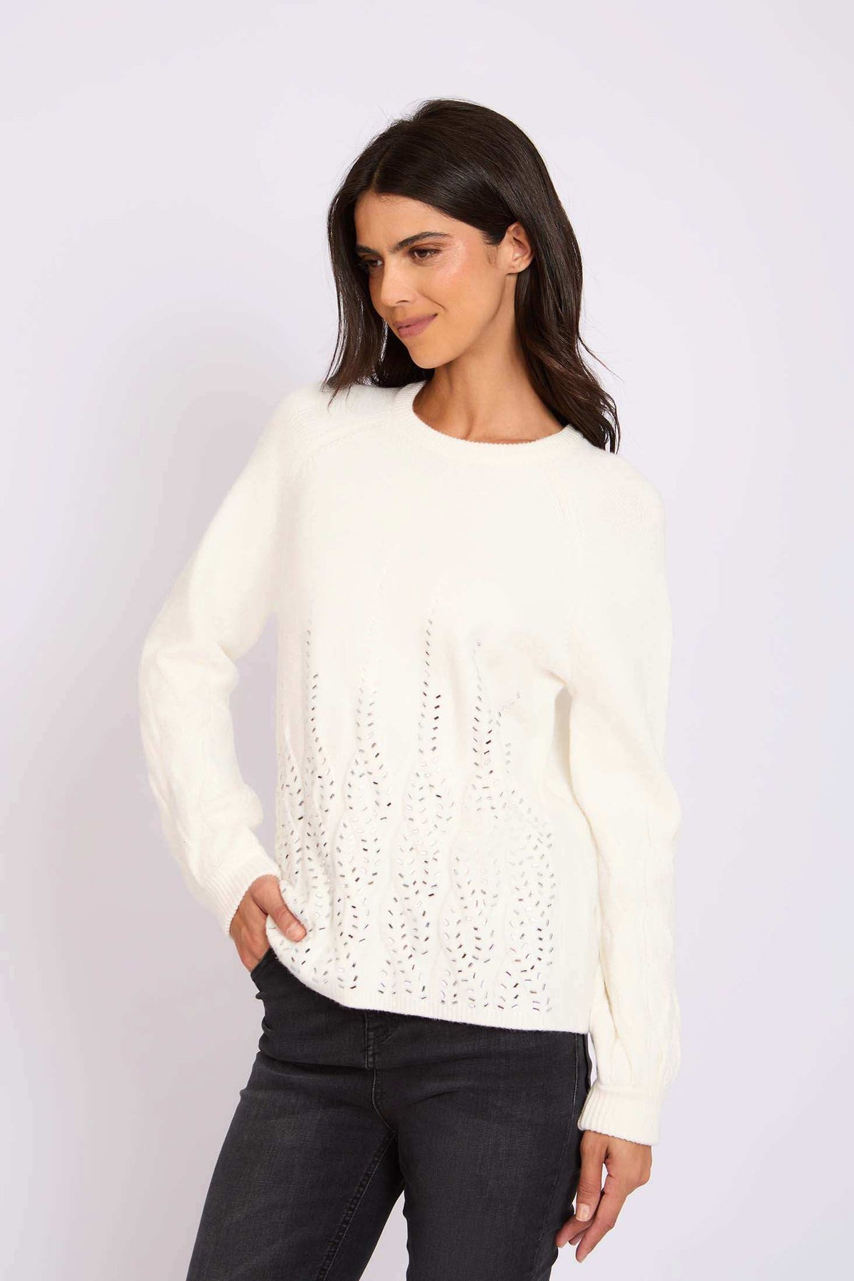 Women Regular Fit Pullover Off White