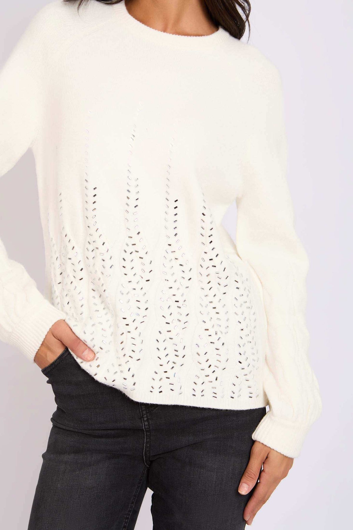 Women Regular Fit Pullover Off White