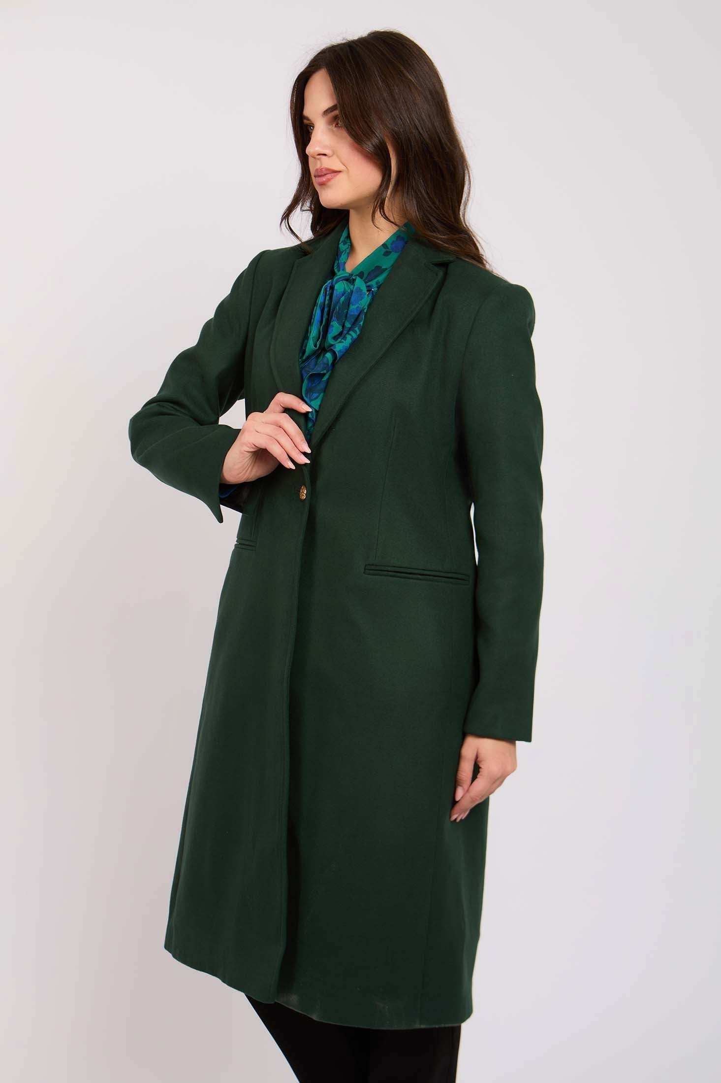 Women Regular Fit Coat Green