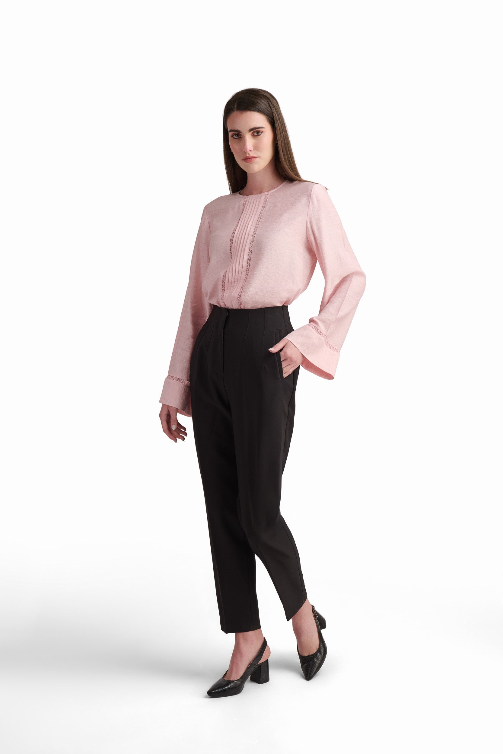 Tailored High-Waist Polyester Pants