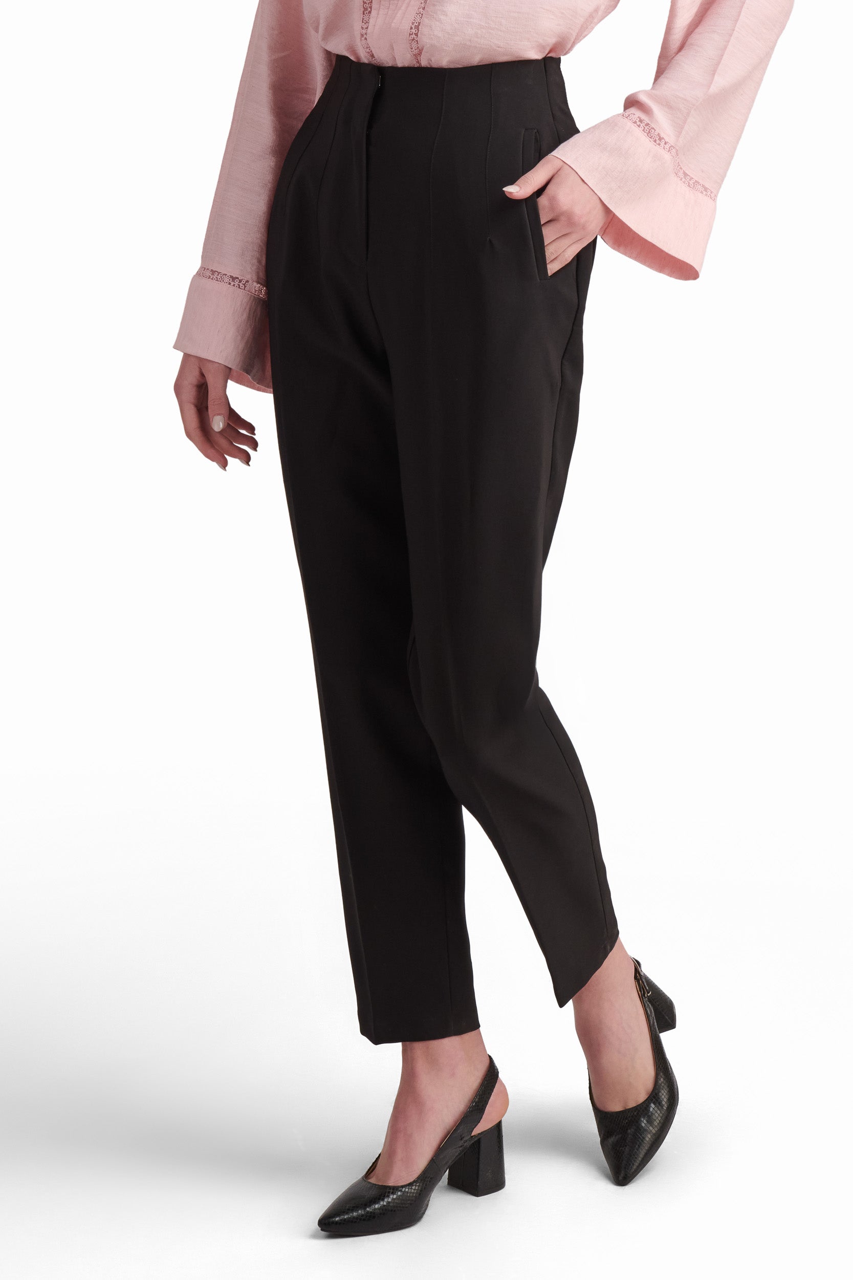 Black Tailored High-Waist Pants