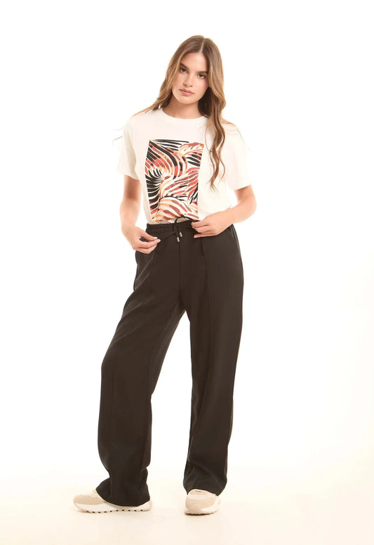 Black Wide-Leg Pants with Front Seam