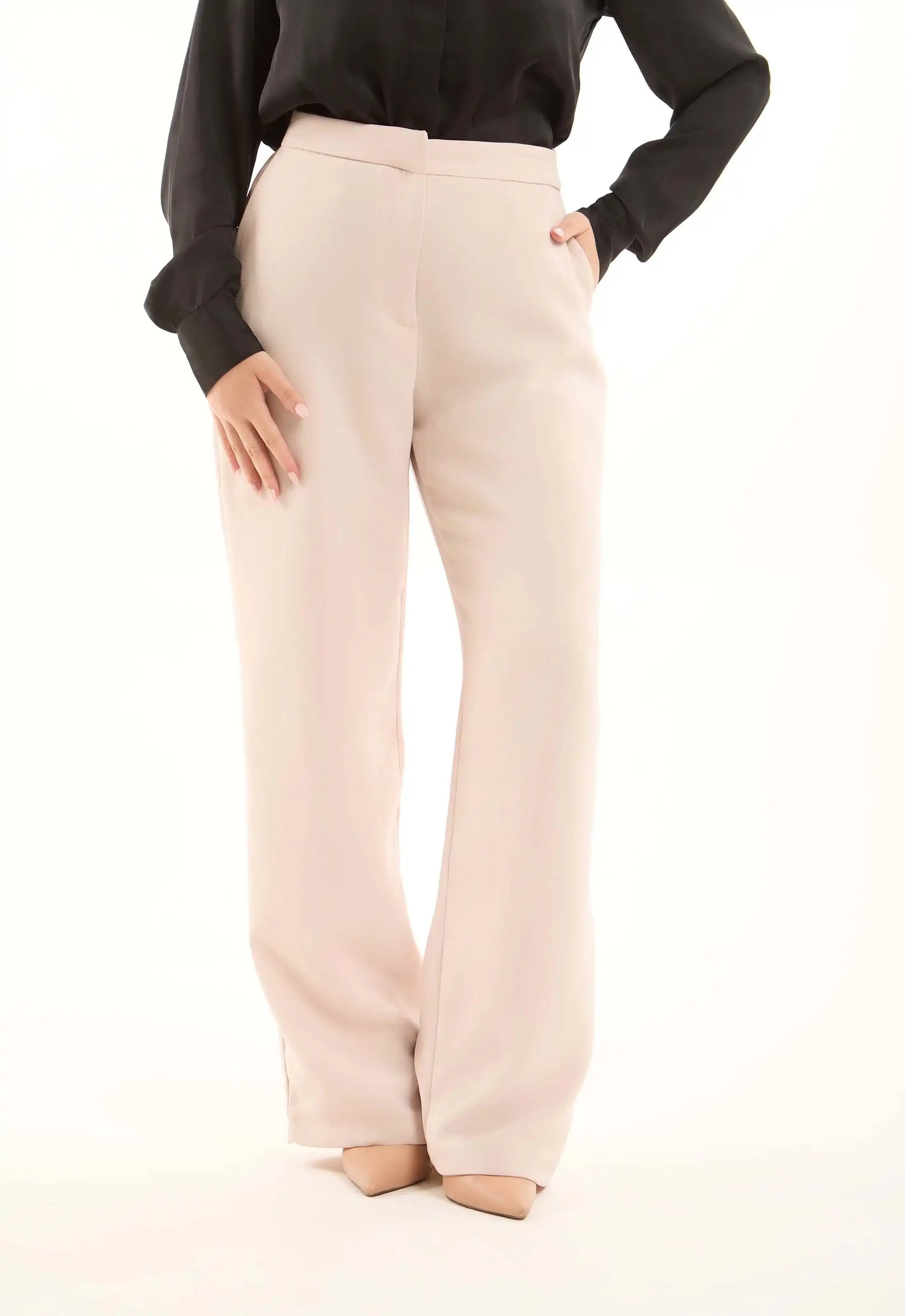 Light Beige High-Rise Trousers