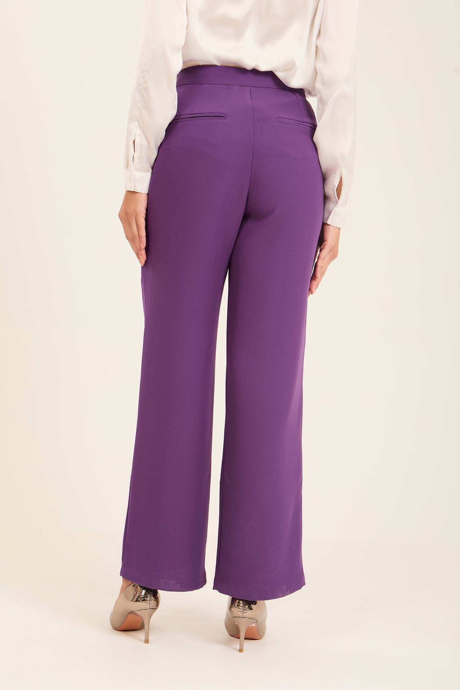 Purple High-Waist Flared Trousers