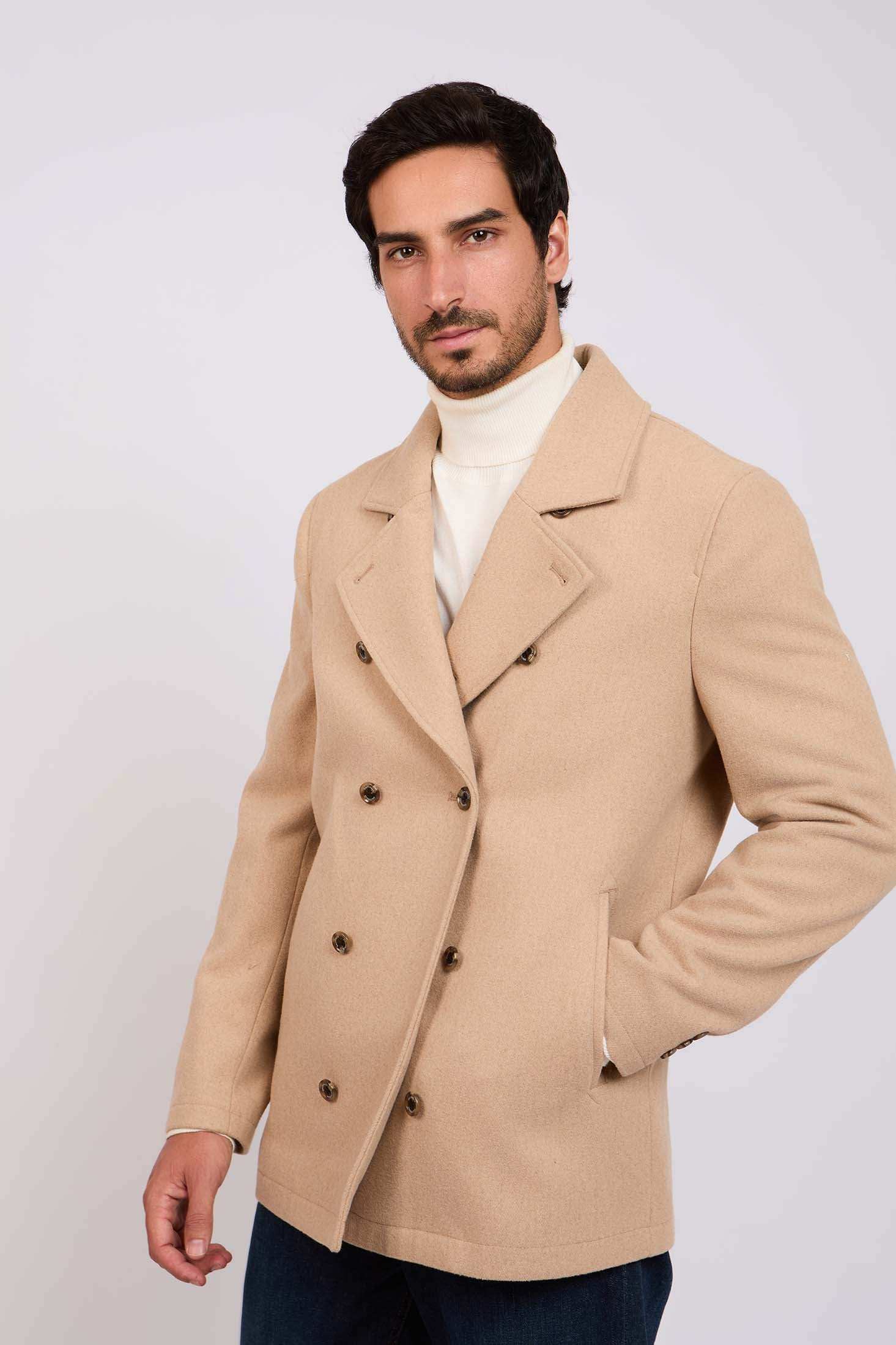 Men Regular Fit Coat Brown