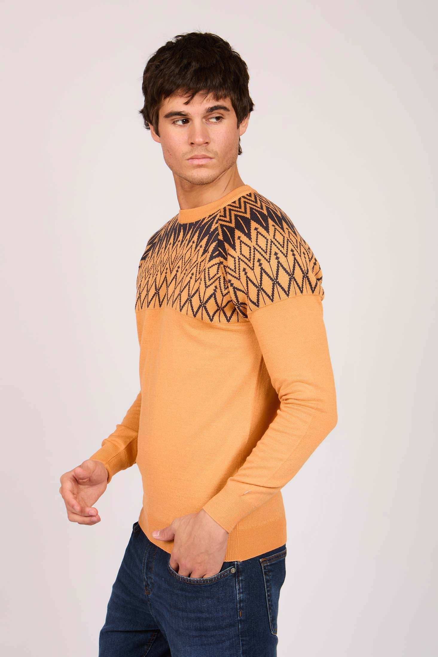Men Regular Fit Pullover Orange