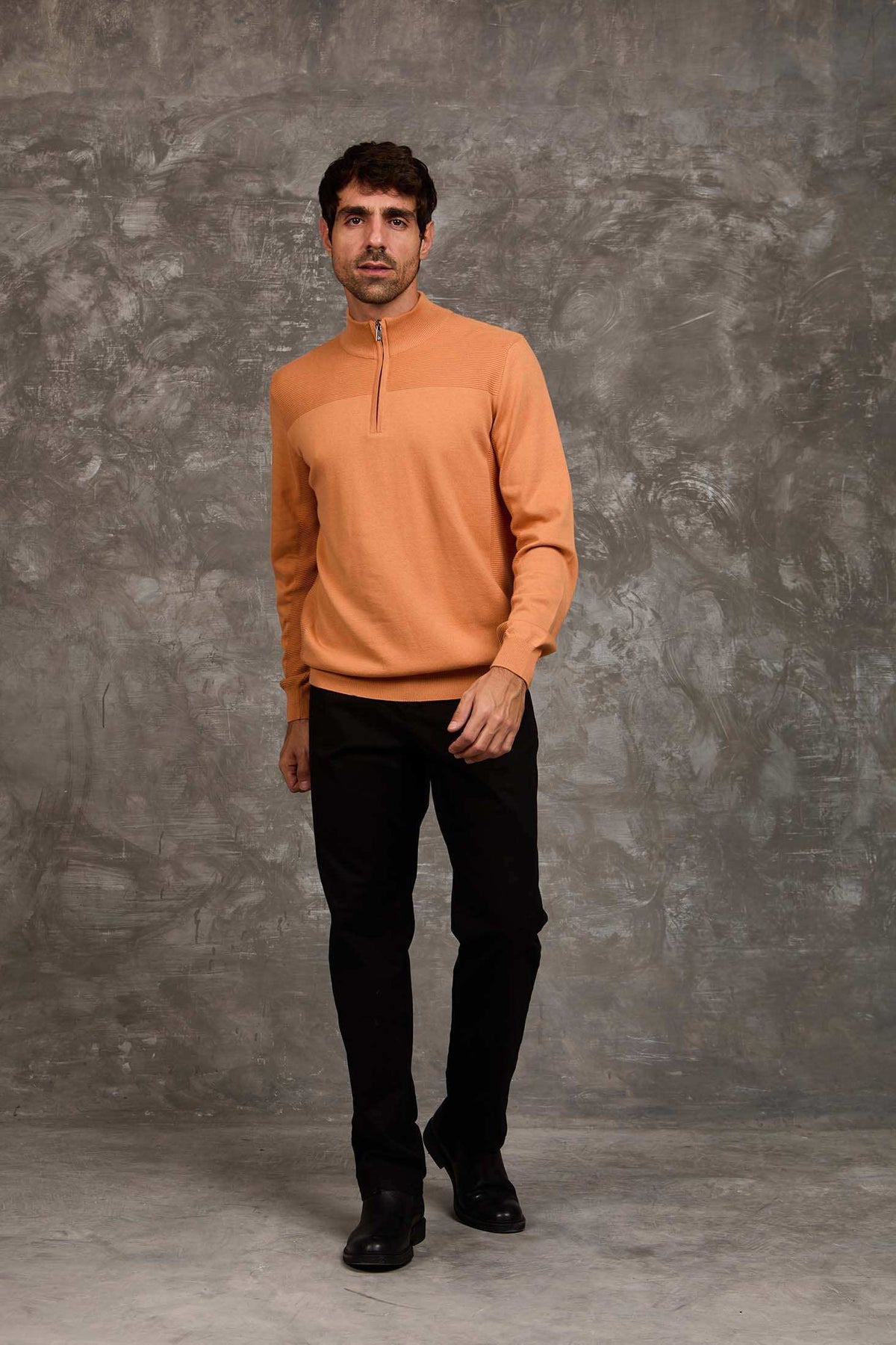 Men Regular Fit Pullover Orange