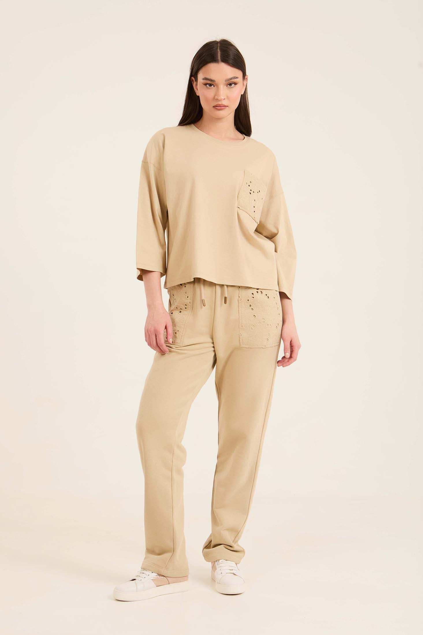 Relaxed Fit Slip On Tee with Perforated Pocket