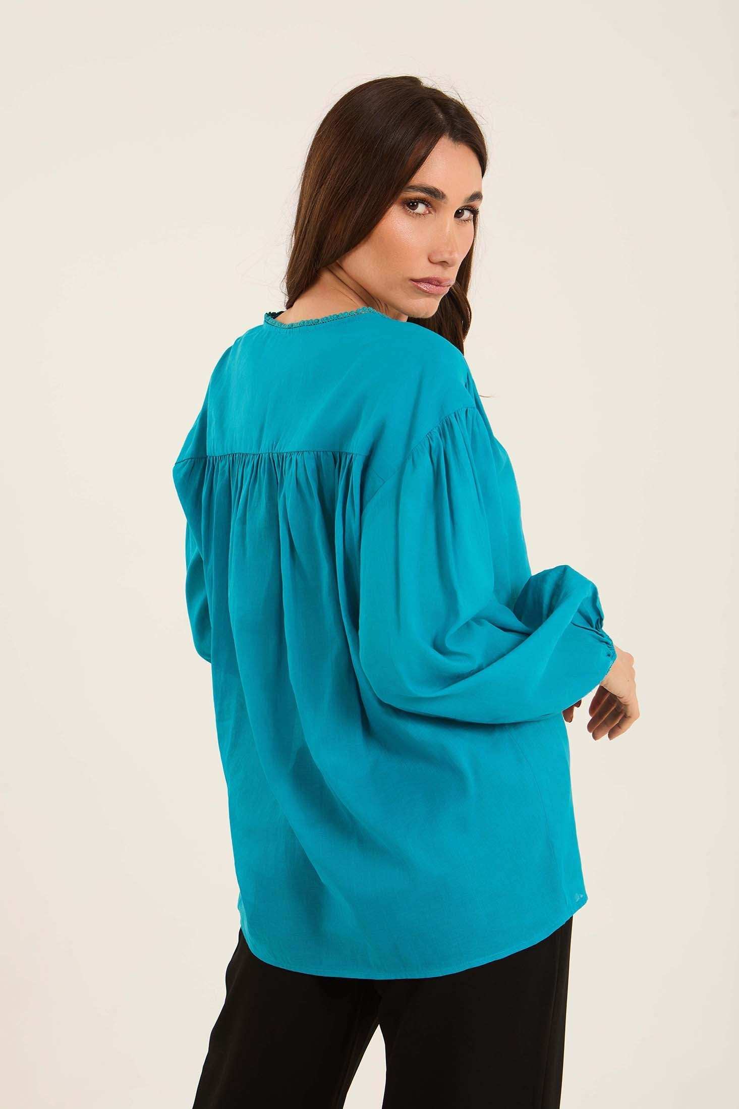 Elegant Linen Blouse with Fabric Buttons