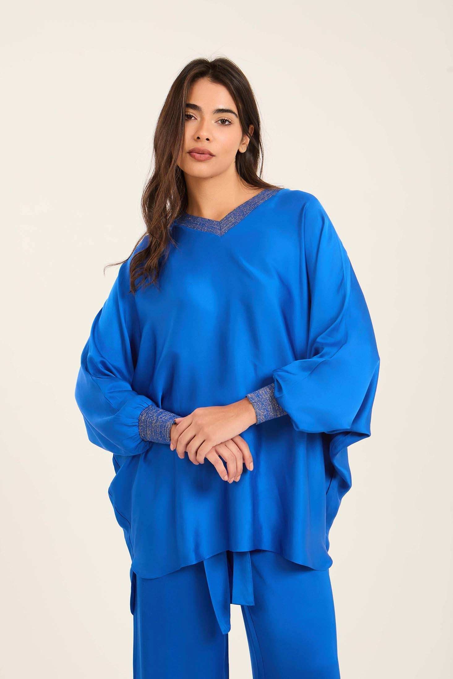 Colorful Ribbed V-Neck Elegant Tunic