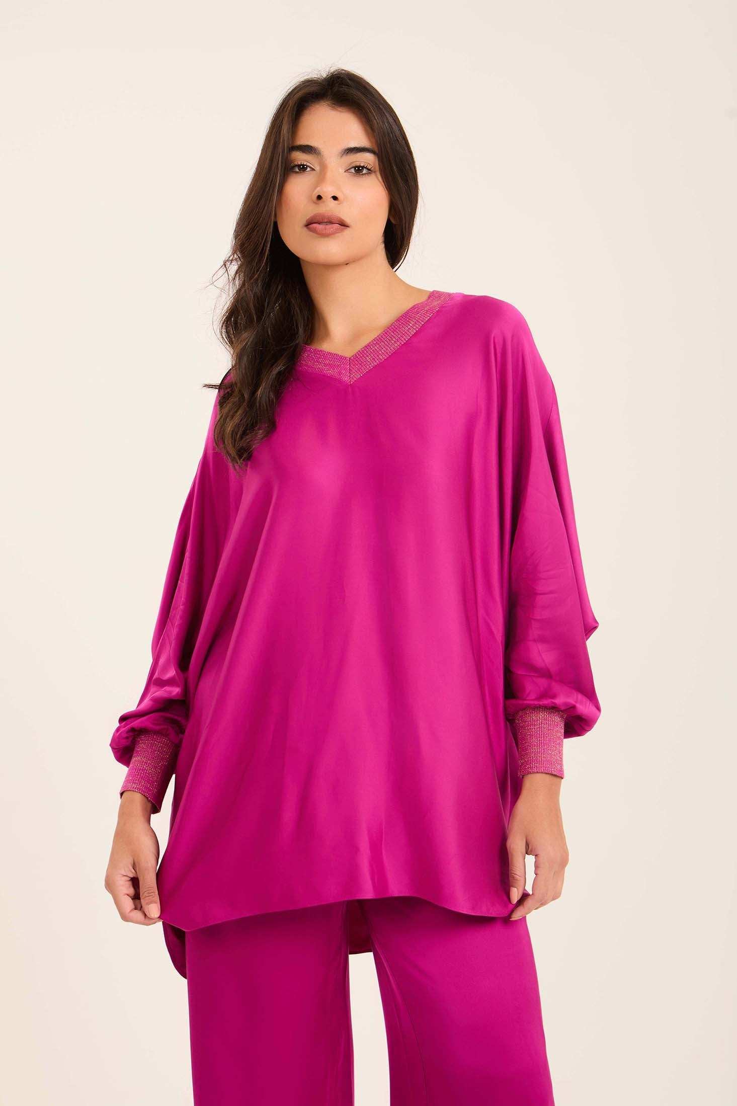 Colorful Ribbed V-Neck Elegant Tunic