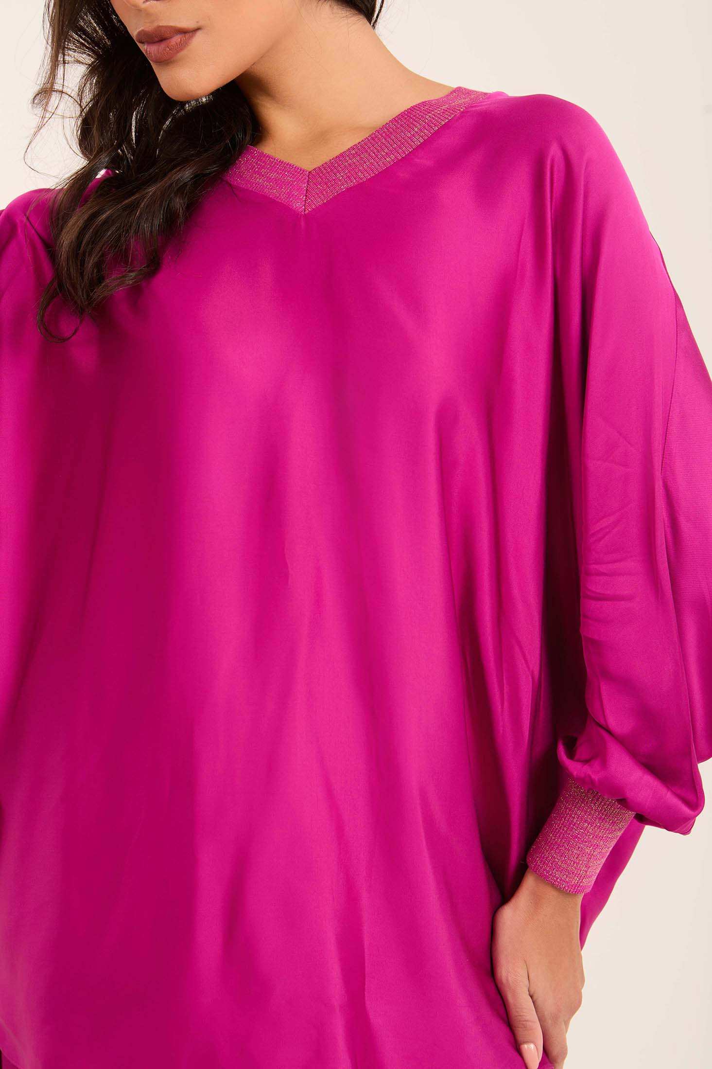 Colorful Ribbed V-Neck Elegant Tunic