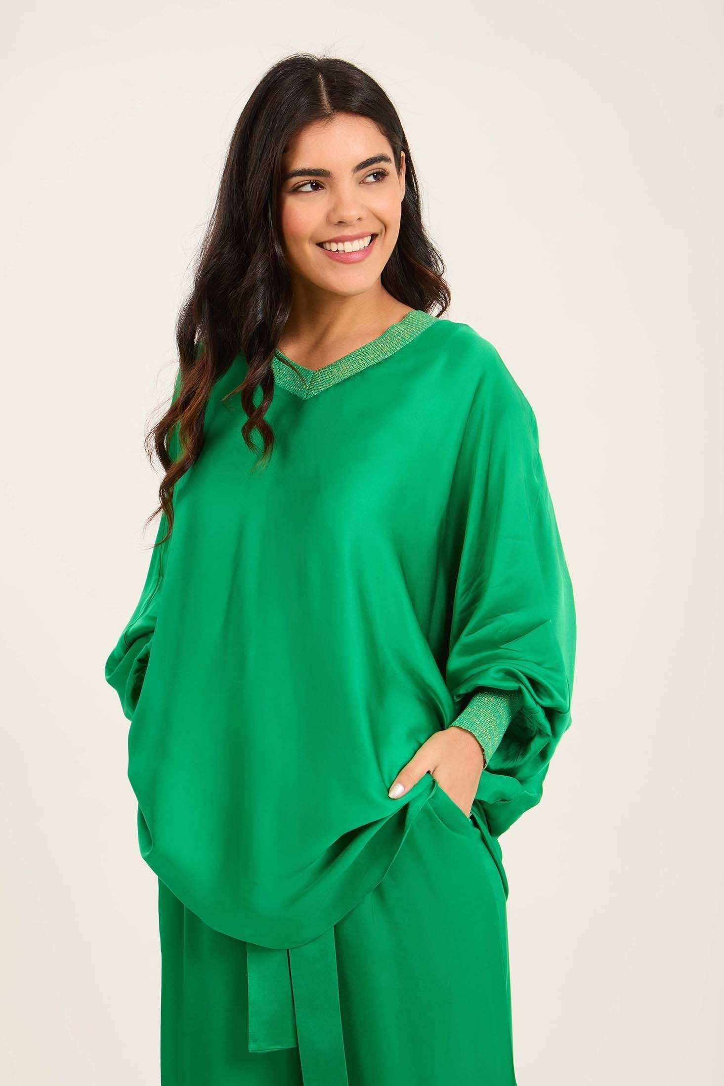 Colorful Ribbed V-Neck Elegant Tunic